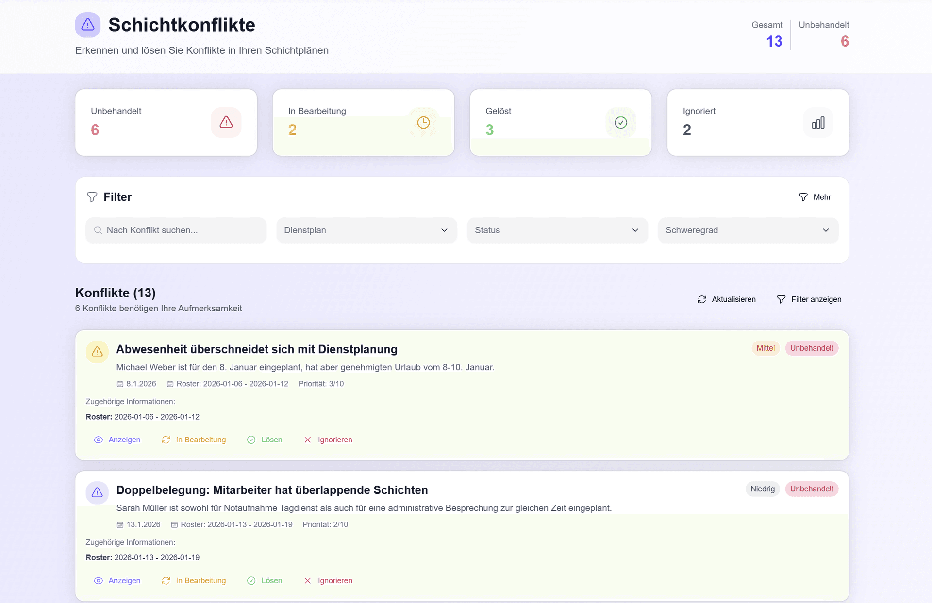 Atlas Schichtkonflikte-Übersicht - Intelligente Analysen