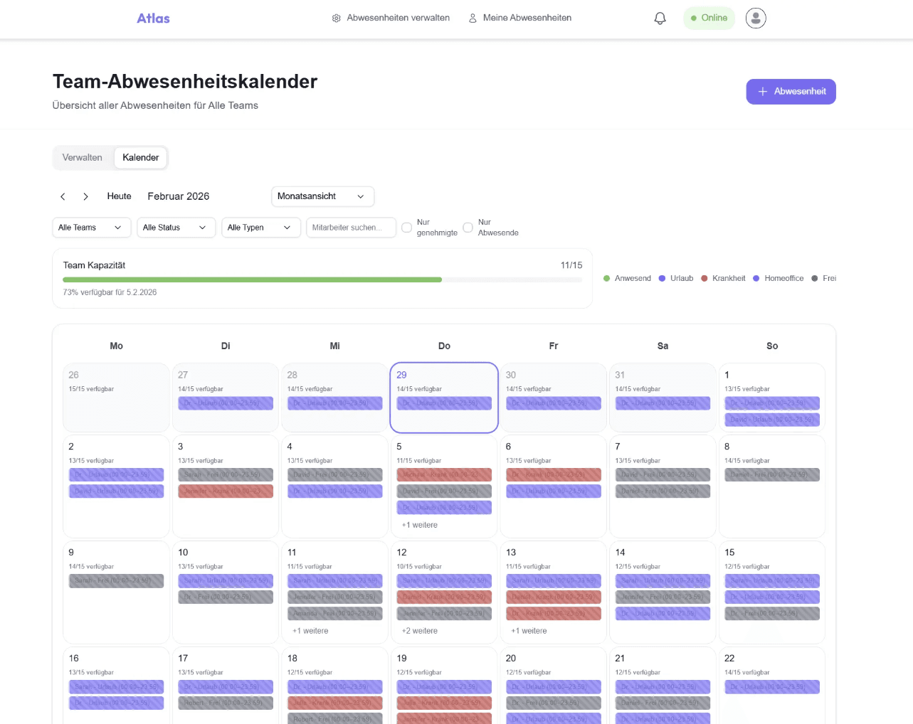 Atlas Abwesenheitskalender - Abwesenheitsverwaltung